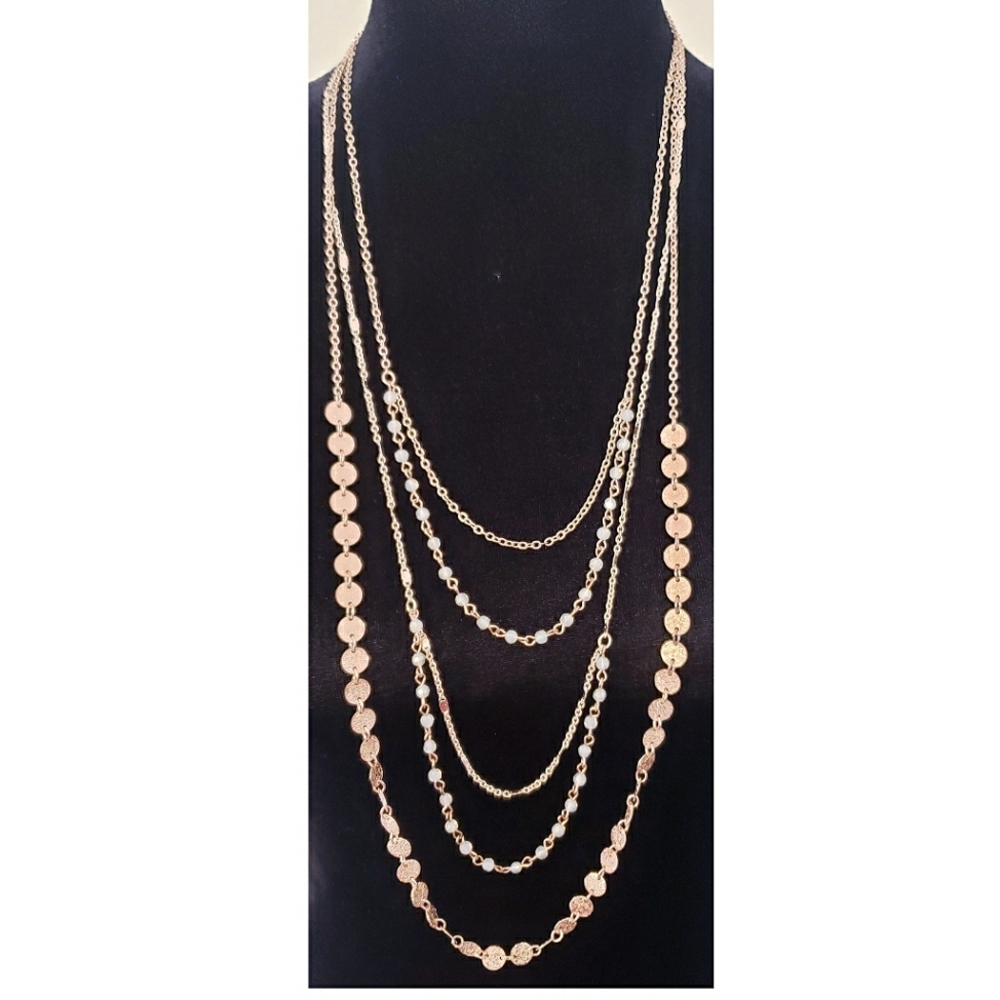 MULTI 5 LAYERED ROSE GOLD NECKLACE